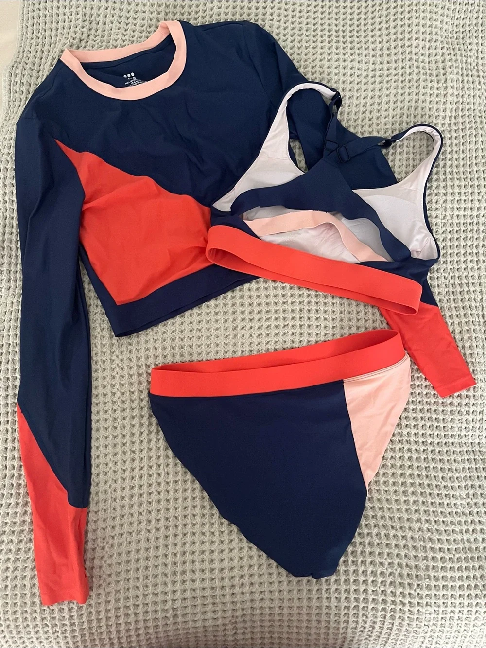 Title Nine Women’s Rash Guard Swim Set - Navy, Coral & Light Pink - Picture 2 of 8